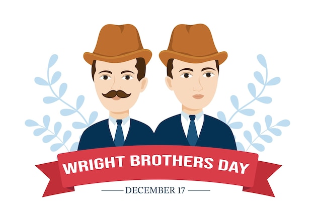 Día de los hermanos wright el 17 de diciembre plantilla ilustración de dibujos animados dibujados a mano