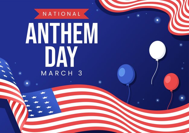 Día del Himno Nacional el 3 de marzo Ilustración con la bandera de los Estados Unidos de América para la página de inicio