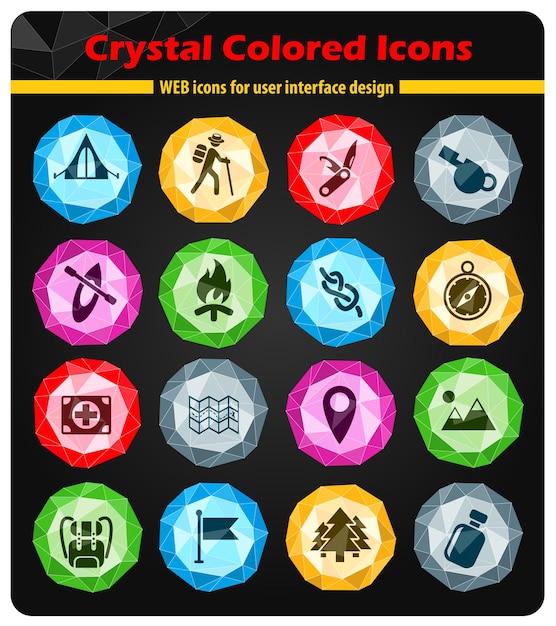 Día de los iconos de skouts en cristales de botones de colores brillantes
