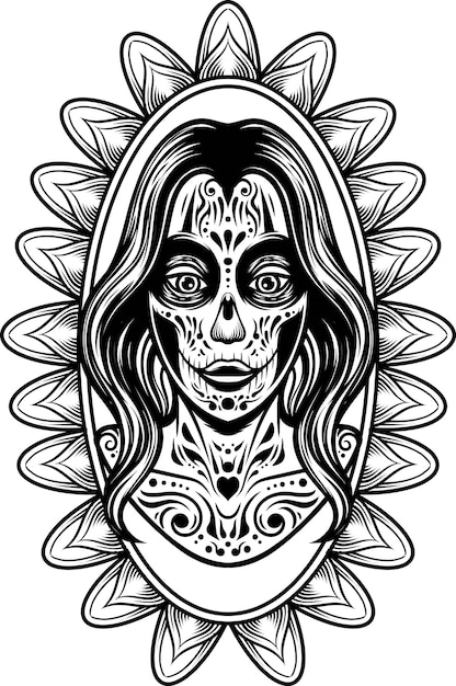 Día de ilustración vectorial de la chica muerta maquillada con estilo vintage