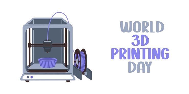 Vector día de la impresión 3d concepto de impresión 3d dibujo a mano ilustración de vacaciones para cartel de banner