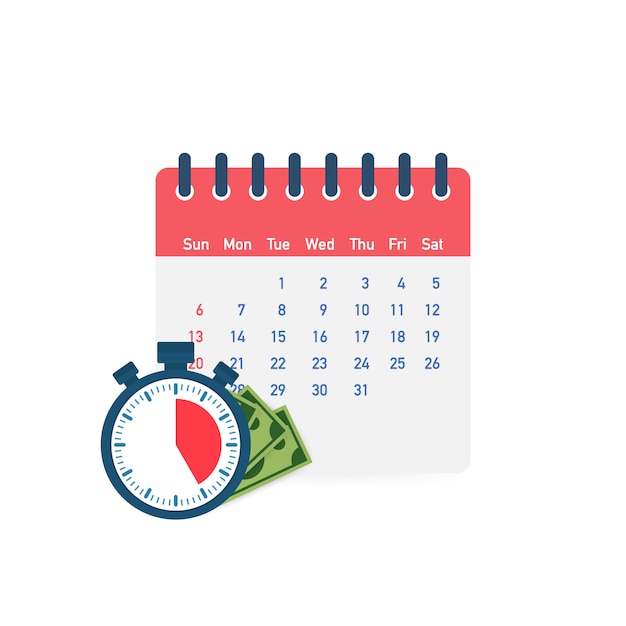 Día de impuestos. concepto de fecha de pago o préstamo de día de pago como  un calendario con dinero. | Vector Premium