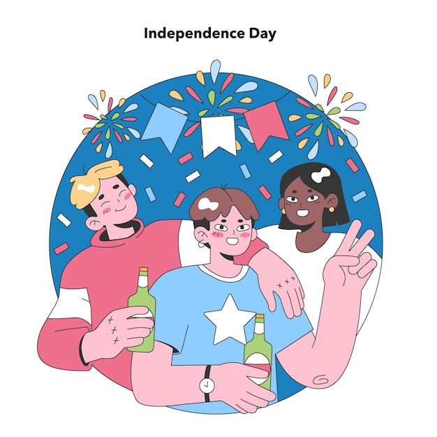 Día de la Independencia alegría amigos alegres disfrutar de fuegos artificiales y festividades celebrando el orgullo nacional y