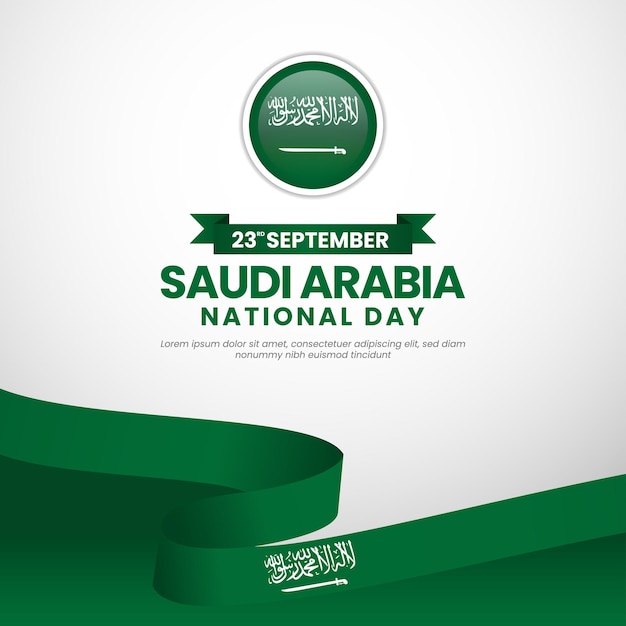 Día de la Independencia de Arabia Saudita agitando la bandera de la cinta copia del diseño de fondo del espacio