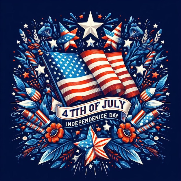 Vector día de la independencia bandera americana libertad fuegos artificiales barbacoa rojo blanco y azul 4 de julio parade
