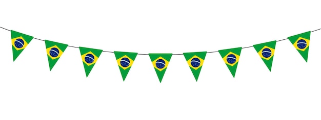 Día de la Independencia de Brasil con guirnaldas con banderas brasileñas cadena de banderas triangulares elemento decorativo vectorial panorámico