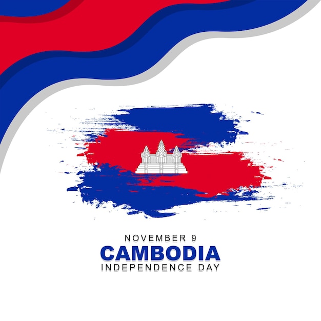 El día de la independencia de Camboya se celebra cada año el 9 de noviembre, diseño de carteles con bandera camboyana con textura grunge