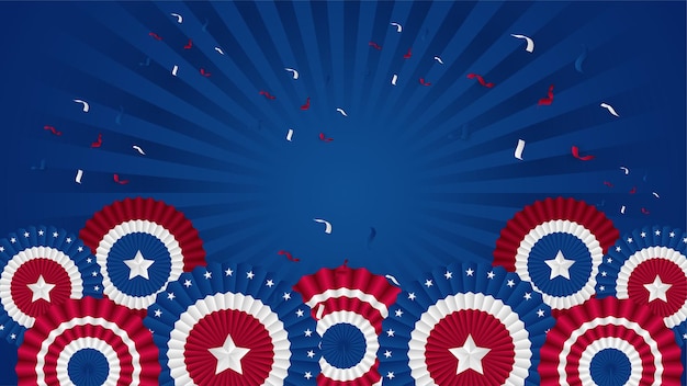 Día de la independencia con diferentes elementos Fondo de diseño rojo y azul estadounidense