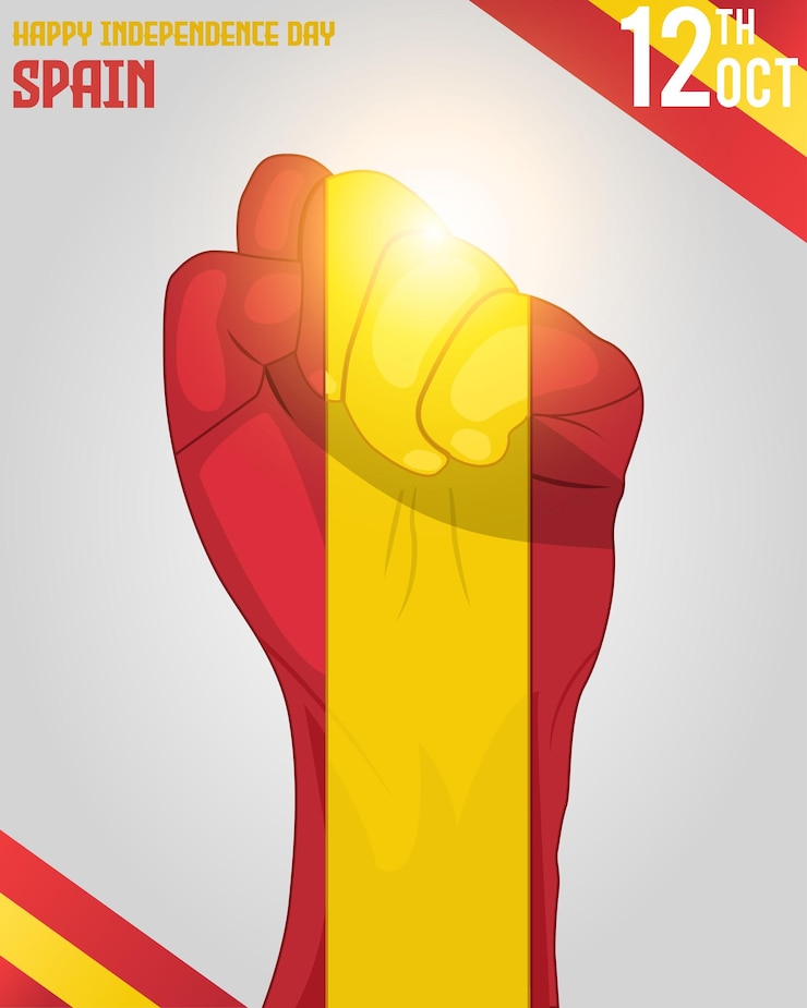 Vector día de la independencia de españa ilustración con bandera de mano de protesta y brillo brillante