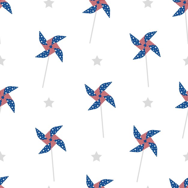 Día de la Independencia de Estados Unidos Patrón sin costuras con molinete Fondo de vacaciones para la celebración del 4 de julio