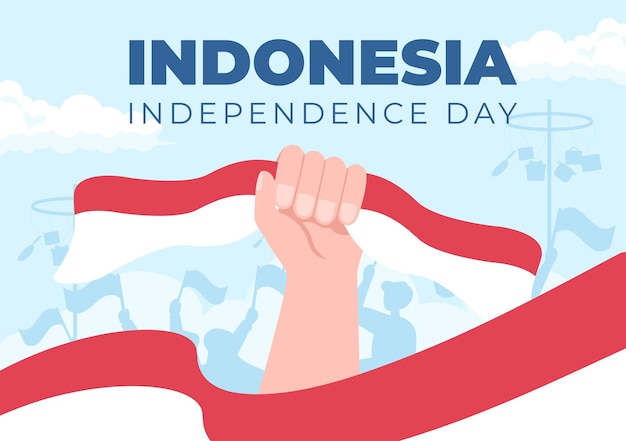 Día de la Independencia de Indonesia el 17 de agosto con juegos tradicionales y bandera roja ilustración blanca