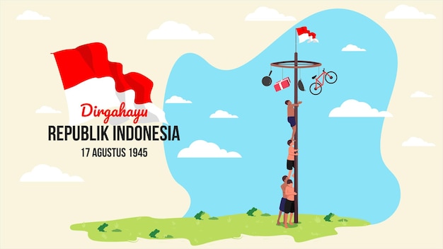 Día de la independencia de Indonesia con bandera