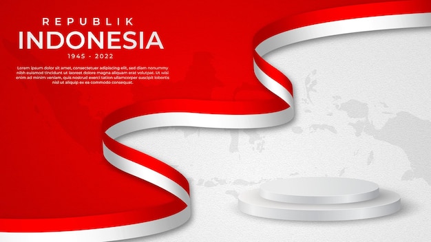 Vector día de la independencia de indonesia con fondo de cinta de bandera