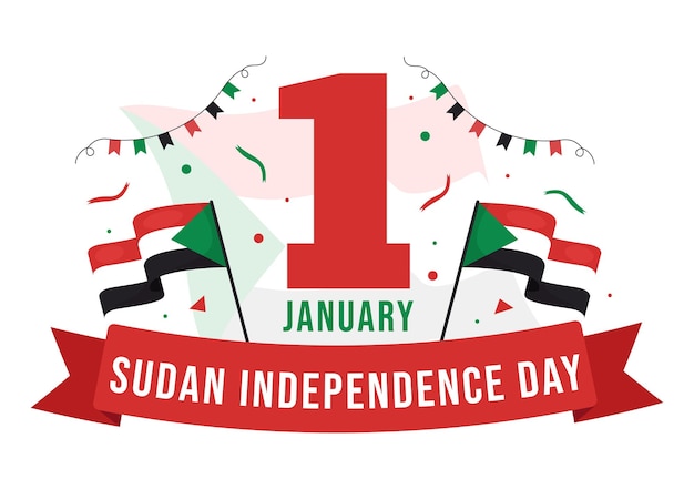 Día de la Independencia de Sudán el 1 de enero con bandera y fiesta nacional sudanesa en ilustración