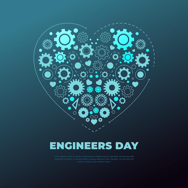 Vector día de los ingenieros con corazón y engranajes.