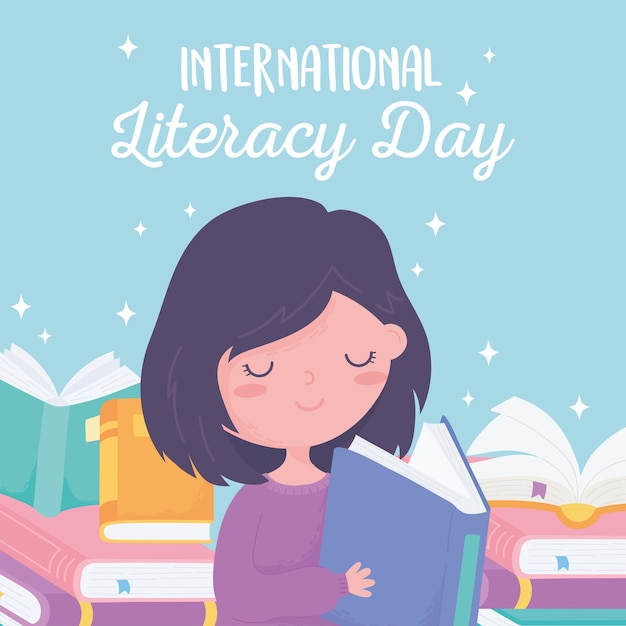 Día internacional de la alfabetización, libros de lectura para niñas y libros de texto.