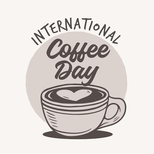 Día internacional del café hipster vintage dibujado a mano estilo boceto doodle ilustración vectorial