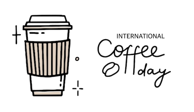 Día Internacional del Café en negro y beige Ilustración vectorial dibujada a mano