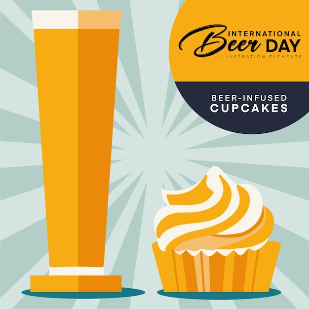 Vector día internacional de la cerveza audaz ilustración moderna de estilo de mediados de siglo cupcake con infusión de cerveza