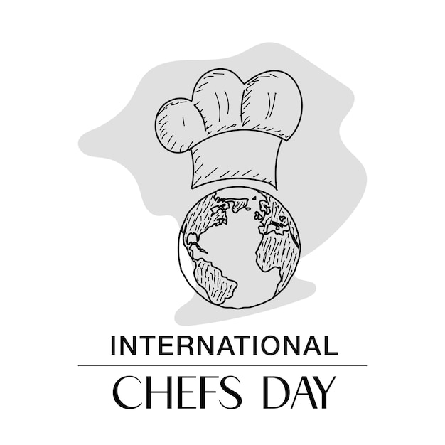 Día internacional de los chefs 20 de octubre, plantilla con sombrero de chef e inscripción de texto