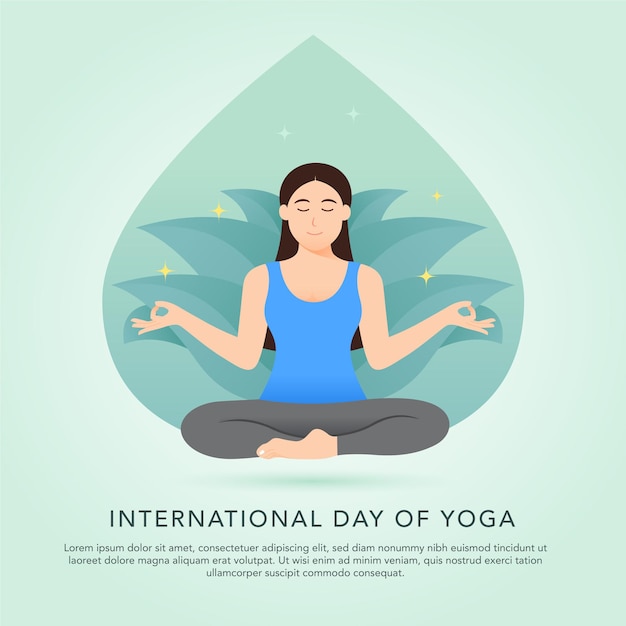 Día internacional del concepto de ilustración de yoga con mujer meditando
