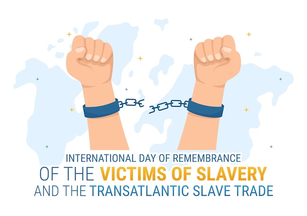 Vector día internacional de conmemoración de las víctimas de la esclavitud y la trata de esclavos ilustración dibujada a mano