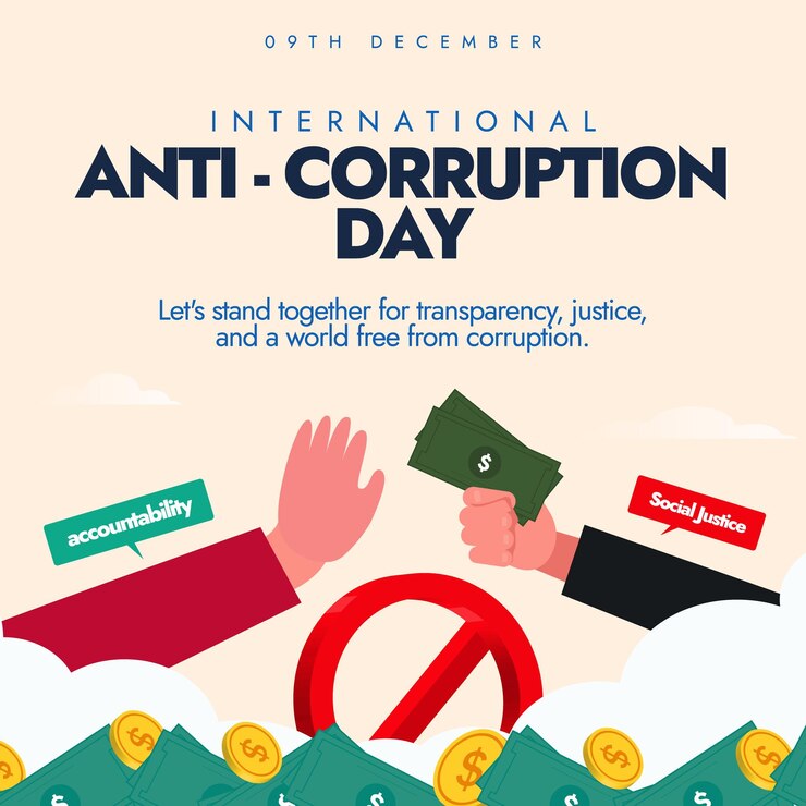Vector día internacional contra la corrupción 9 de diciembre puesto con la mano de un hombre dando sobornos