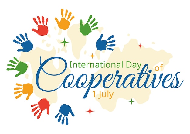 Día Internacional de las Cooperativas Ilustración vectorial con mano o personas en plantillas dibujadas a mano