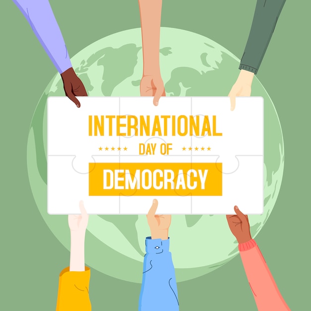 Vector día internacional de la democracia con las manos.