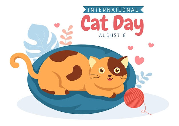 Vector el día internacional del gato celebra la amistad entre humanos y gatos en la ilustración de agosto