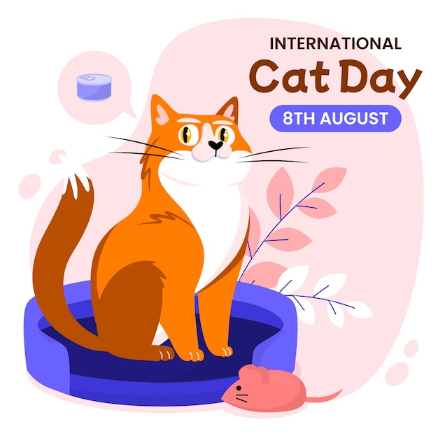 Día internacional del gato dibujado a mano ilustración plana