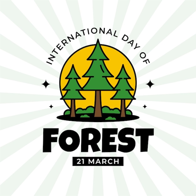 Vector día internacional de la ilustración de los bosques con un estilo groovy