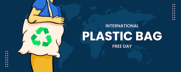 Día Internacional Libre de Bolsas de Plástico el 03 de julio Banner de fondo utilizando el concepto de bolsa de reciclaje