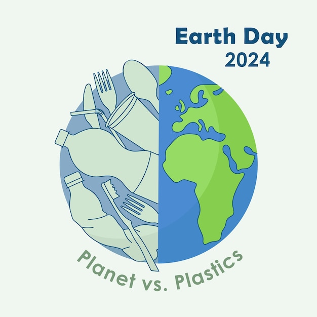 Vector día internacional de la madre tierra 2024 el planeta contra los plásticos el cartel vectorial cuadrado venció la contaminación por plásticos