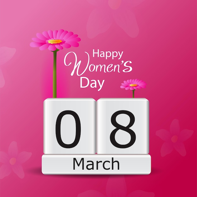 Día internacional de la mujer 8 de marzo con marco de flores y hojas.