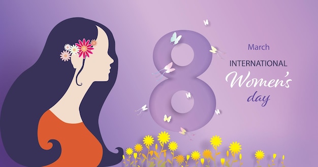 Día Internacional de la Mujer 8 de marzo con mariposas y flores Feliz Día de la Mujer