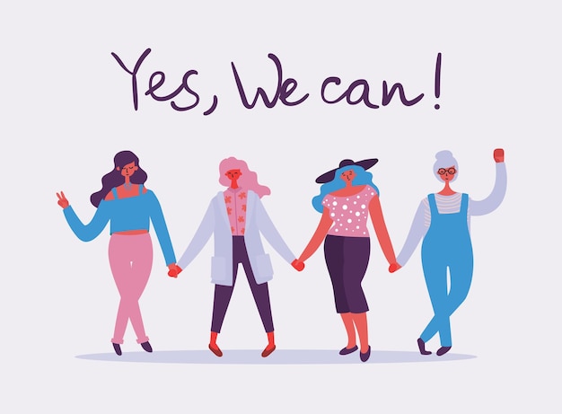 Día Internacional de la Mujer Mujeres en el liderazgo empoderamiento de la mujer conceptos de igualdad de género Multitud de mujeres de diversas edades, razas y ocupación Banner vectorial