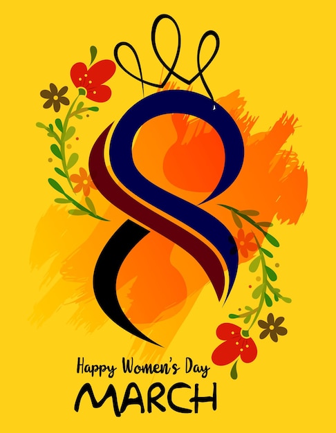 Día Internacional de la Mujer. Volante para el 8 de marzo con decoración de flores.