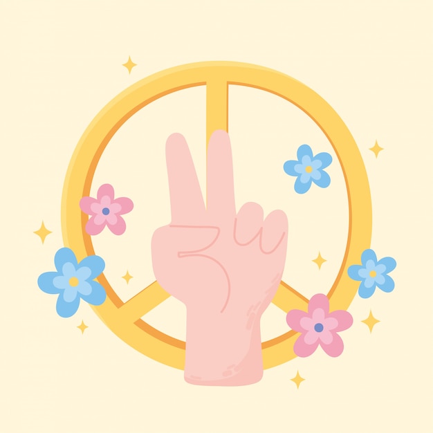 Día internacional de la paz gesto de la mano flores emblema de oro ilustración vectorial