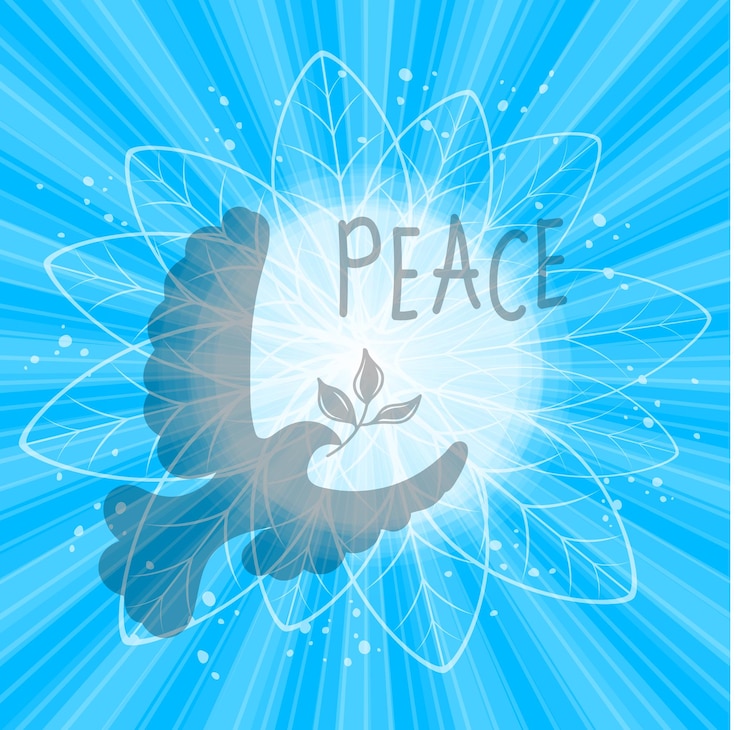 Vector día internacional de la paz globo de pájaros flores corazón dibujo continuo concepto de amor paz