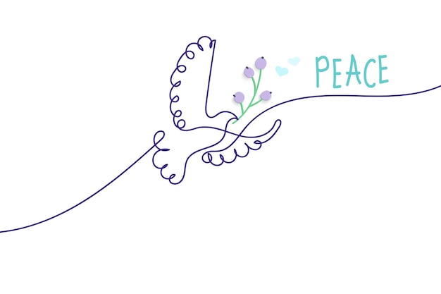 Día internacional de la paz el pájaro globo flores corazón dibujo continuo concepto de amor paz y
