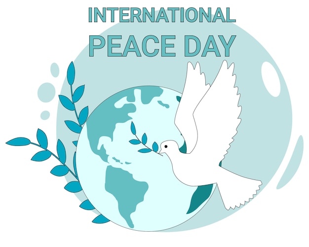 Día Internacional de la Paz Una paloma voladora con una ramita como símbolo de protección de la paz