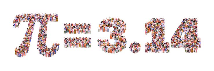 Vector día internacional del pi 14 de marzo gran grupo de personas en el número pi 314 forman números hechos de personas