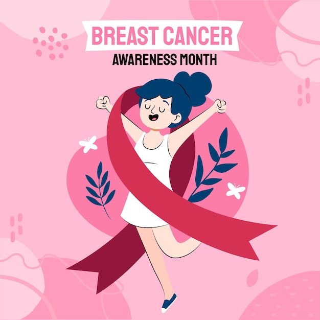 Día internacional plano dibujado a mano contra la ilustración del cáncer de mama