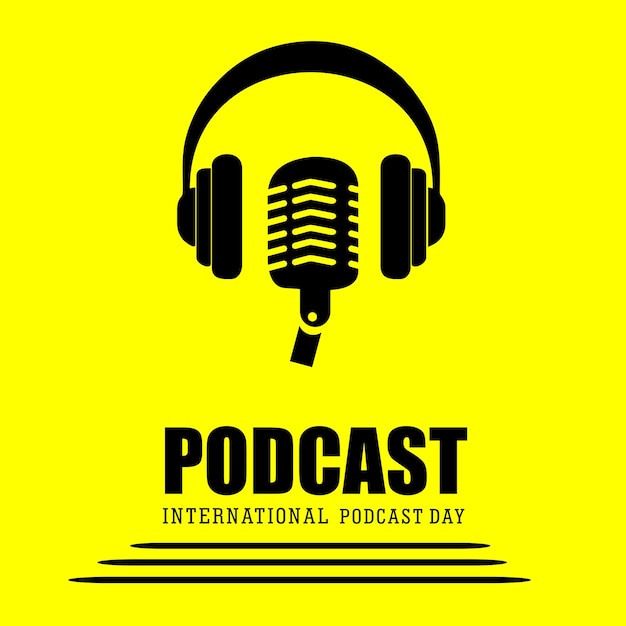 Día Internacional del Podcast Micrófono podcast vector ilustración y texto