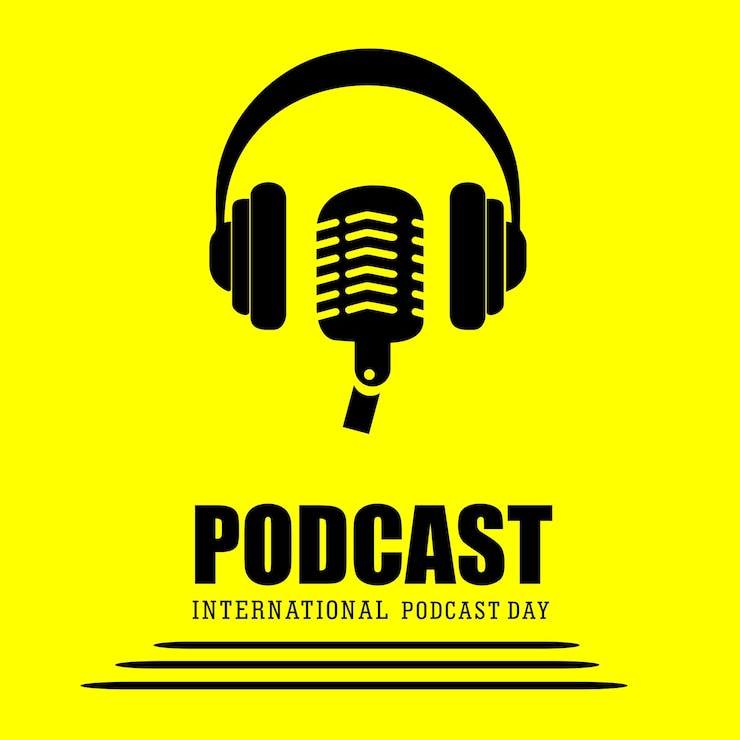 Vector día internacional del podcast micrófono podcast vector ilustración y texto