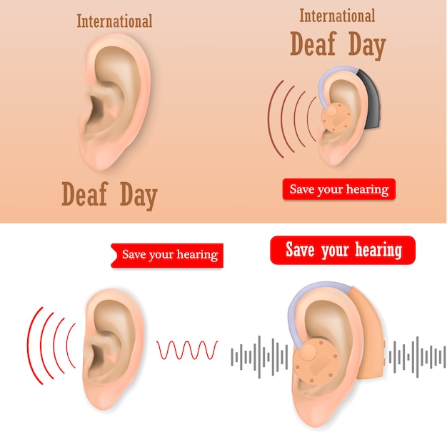 Vector día internacional de los sordos escuchar conjunto de concepto de banner mundial