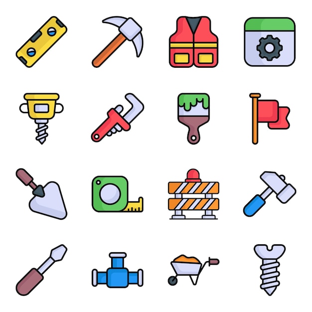 El día internacional del trabajo y el conjunto de iconas de herramientas de la industria Diseño vectorial plano