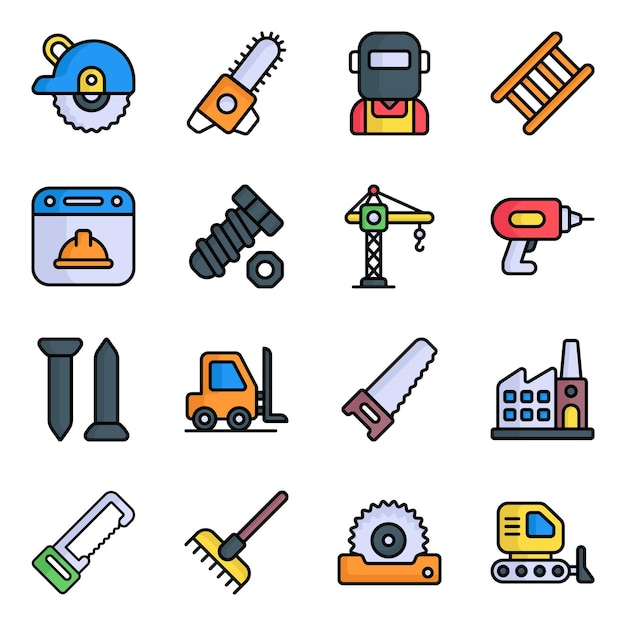 El día internacional del trabajo y el conjunto de iconas de herramientas de la industria Diseño vectorial plano
