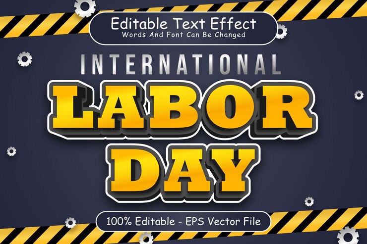 Vector día internacional del trabajo efecto de texto editable estilo de dibujos animados en relieve de 3 dimensiones